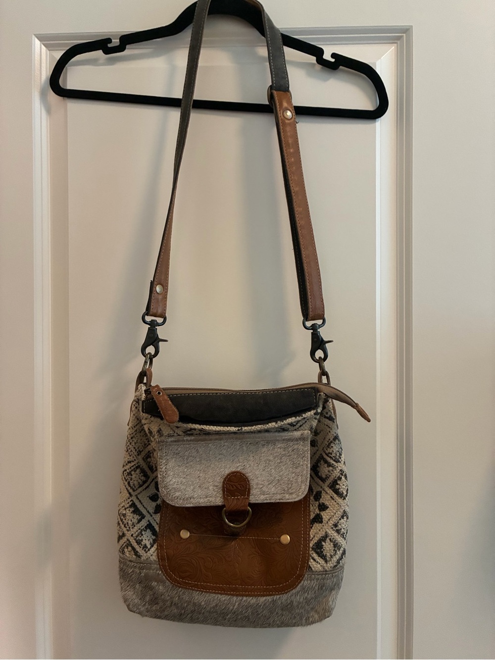 Myra Bag Gray and Brown Patterned Crossbody